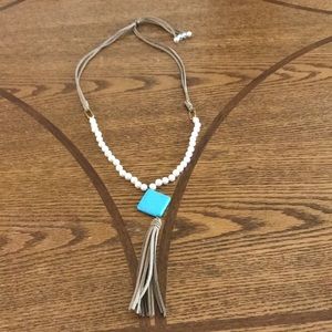 Suede and Pearls Necklace and Turquoise stone